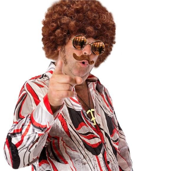 Hippie Afro Wig Disco Accessories Costume Set for Men Sunglasses Peace Sign - Picture 7 of 7